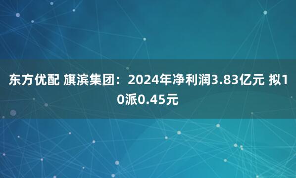 东方优配 旗滨集团：2024年净利润3.83亿元 拟10派0.45元