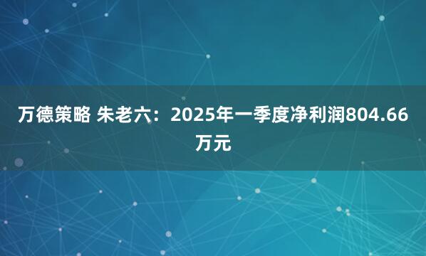 万德策略 朱老六：2025年一季度净利润804.66万元
